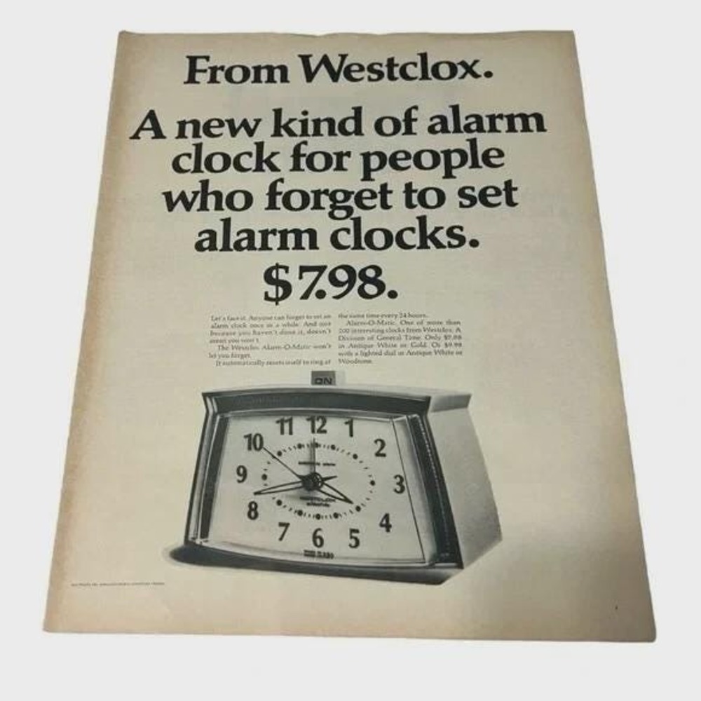 1969 Westclox Alarm-O-Matic Original Vintage Print Ad